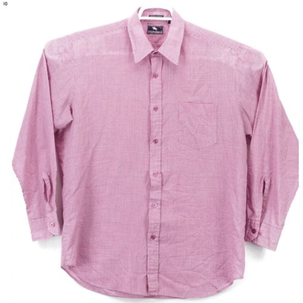 Steeplechase Shirt Mens‎ Large Collared LS Button Up Purple White Check USA Made